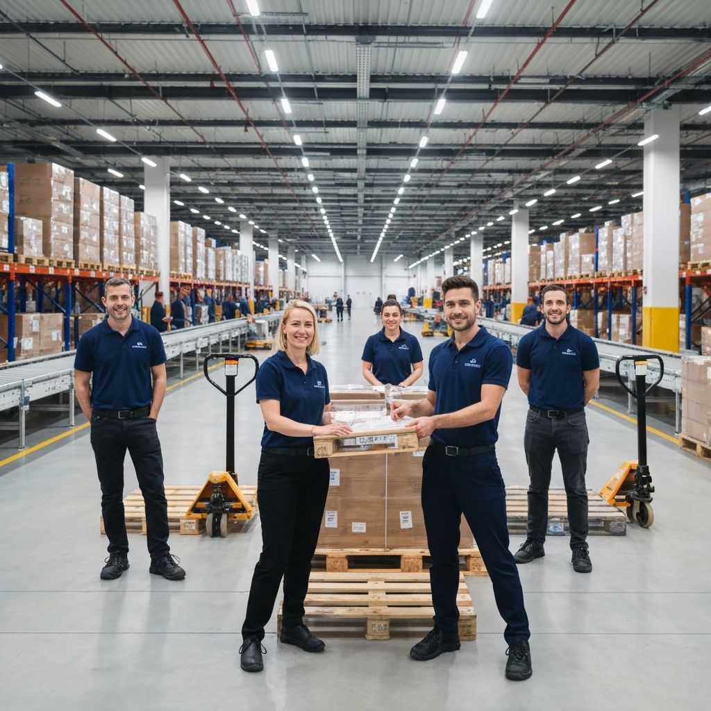 Professional UK customer support team in warehouse