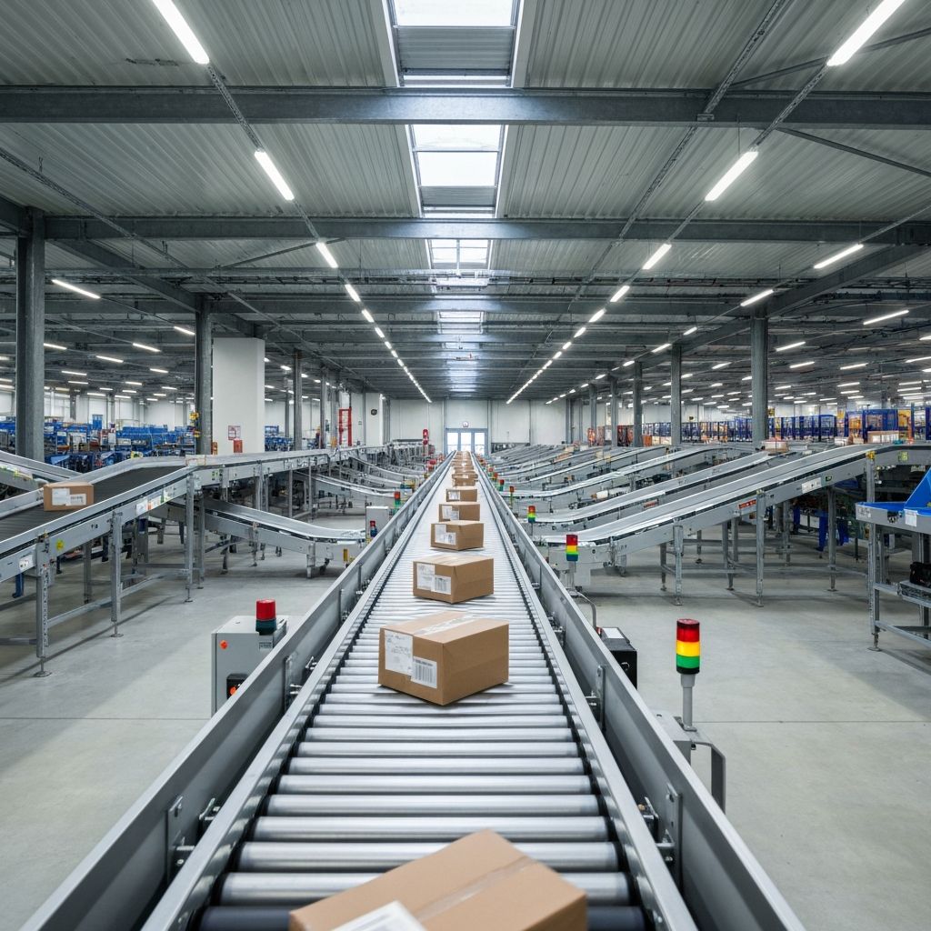UK logistics warehouse with parcel sorting facility